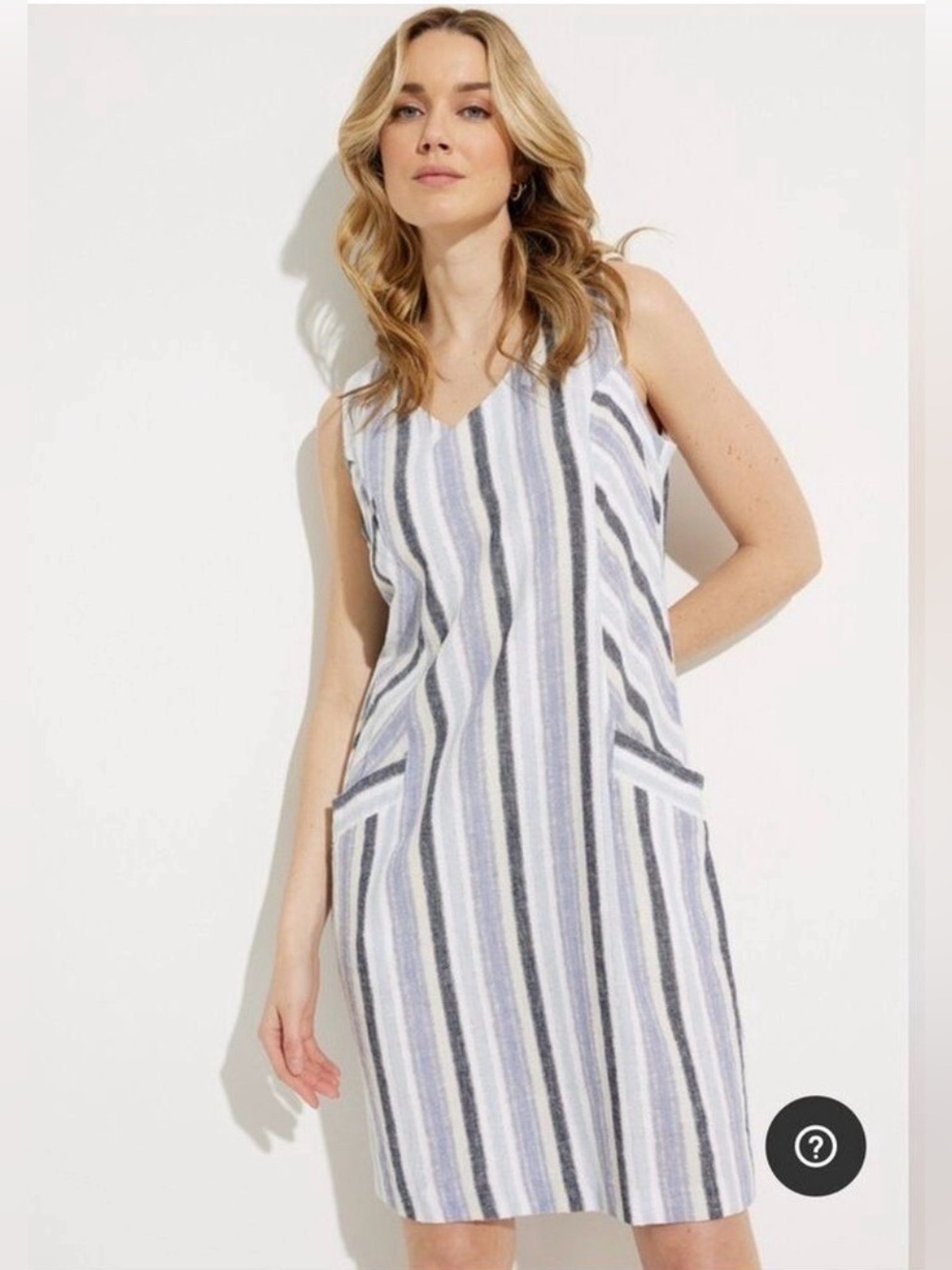 Charlie B striped Vneck sleeveless linen viscose sleeveless dress Large pockets